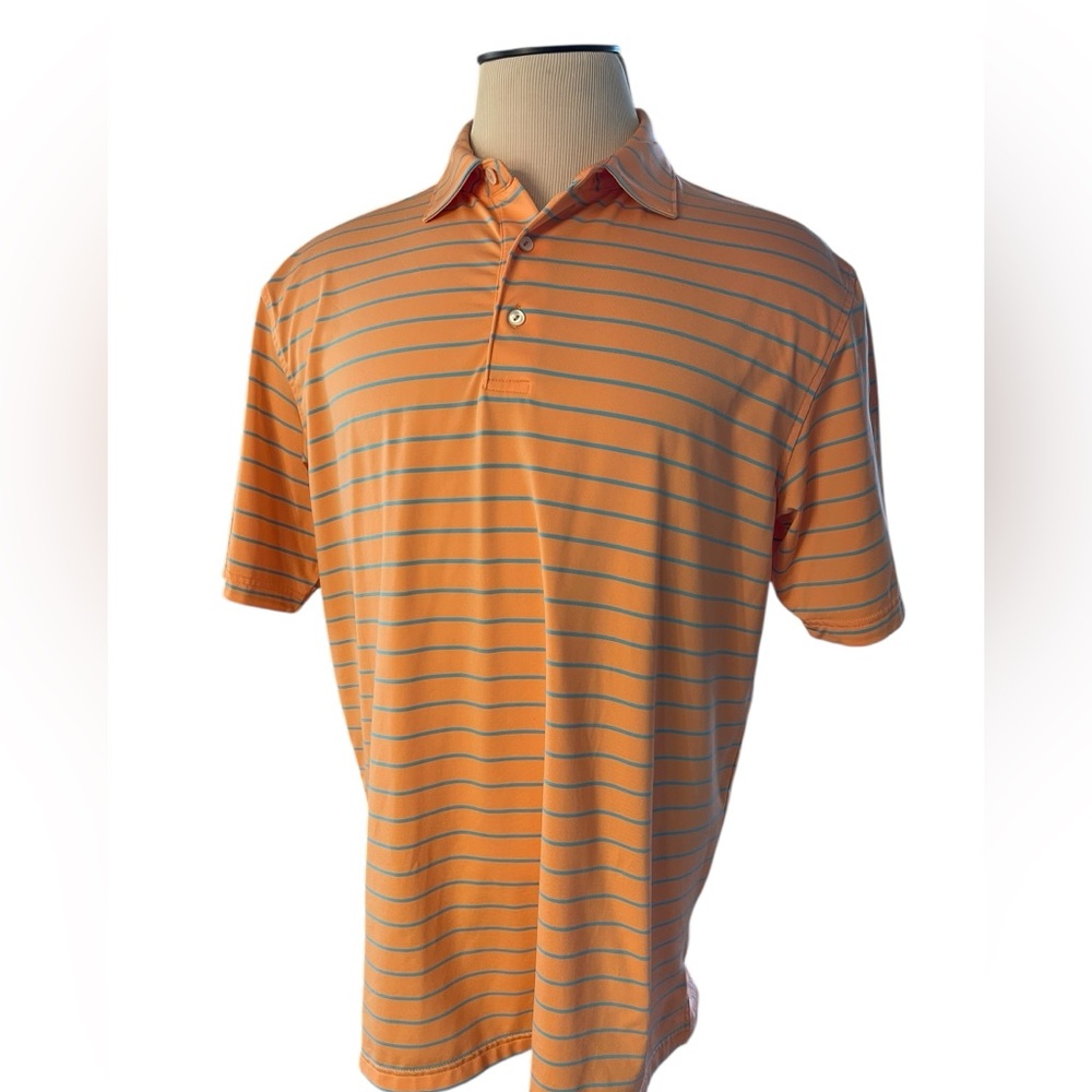 PETER MILLAR Summer Comfort Performance Golf Polo Orange Blue Stripe‎ Size Large